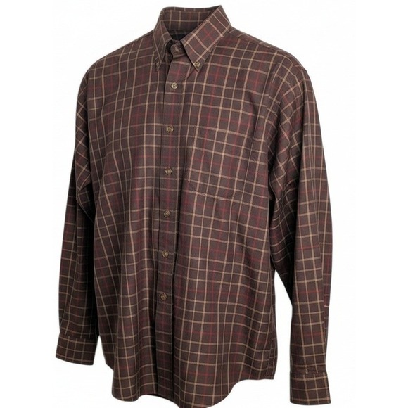 Brooks Brothers Other - Brooks Brothers Mens Plaid Long Sleeve Button Casual Shirt Brown L Window Pane